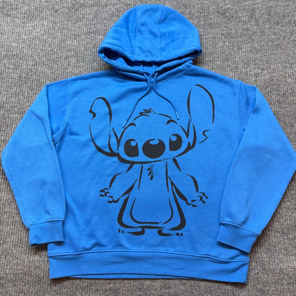 Disney Lilo & Stitch Blue Hoodie M Graphic Pullover Y2K Kawaii Streetwear